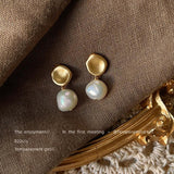 Metallic Matte Freshwater Pearl Stud Earrings For Women