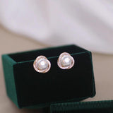 Round Pearl CZ Stud Earrings Wedding Party Jewelry