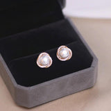 Round Pearl CZ Stud Earrings Wedding Party Jewelry