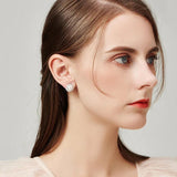 Round Pearl CZ Stud Earrings Wedding Party Jewelry