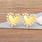 Vintage Heart Shape Pearl CZ Women Earrings