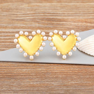 Vintage Heart Shape Pearl CZ Women Earrings