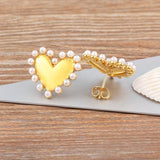 Vintage Heart Shape Pearl CZ Women Earrings