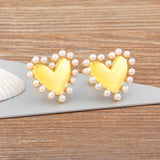 Vintage Heart Shape Pearl CZ Women Earrings