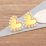 Vintage Heart Shape Pearl CZ Women Earrings