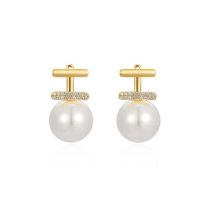 Micro Zircon Setting T Shaped Pearls Stud Earrings For Women