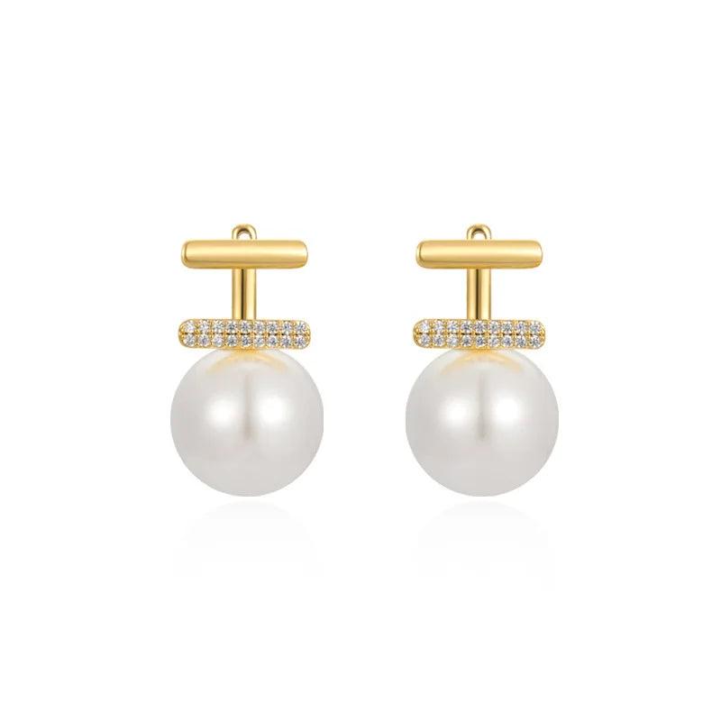 Micro Zircon Setting T Shaped Pearls Stud Earrings For Women