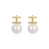 Micro Zircon Setting T Shaped Pearls Stud Earrings For Women