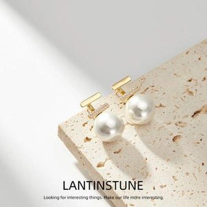 Micro Zircon Setting T Shaped Pearls Stud Earrings For Women
