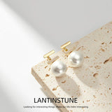 Micro Zircon Setting T Shaped Pearls Stud Earrings For Women