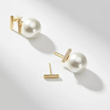 Micro Zircon Setting T Shaped Pearls Stud Earrings For Women