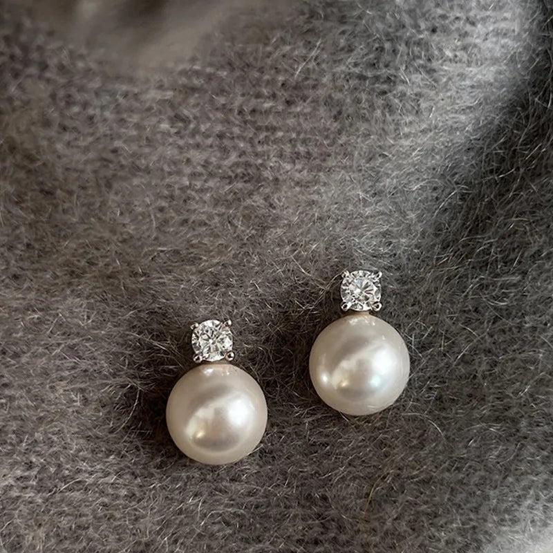 Grey Zircon Pearl Earrings Classic Brincos