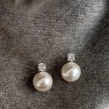 Grey Zircon Pearl Earrings Classic Brincos