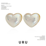 925 Silver Needle Heart Earrings Simulated Pearl, Colorful Love Heart Jewelry