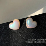 925 Silver Needle Heart Earrings Simulated Pearl, Colorful Love Heart Jewelry