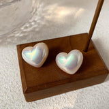 925 Silver Needle Heart Earrings Simulated Pearl, Colorful Love Heart Jewelry