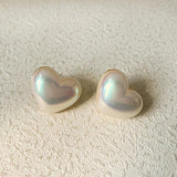 925 Silver Needle Heart Earrings Simulated Pearl, Colorful Love Heart Jewelry