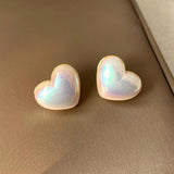 925 Silver Needle Heart Earrings Simulated Pearl, Colorful Love Heart Jewelry