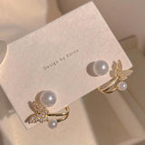 Rhinestone Butterfly Pearl Stud Earrings Party Jewelry