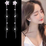 Flower Pearl Tassel Earrings, Cold and Versatile Long Earrings