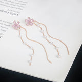 Flower Pearl Tassel Earrings, Cold and Versatile Long Earrings