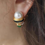 Glass Green Simulated Pearl Earrings 925 Silver Needle For Women Girl