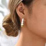 Stainless Steel Beads Studs Simulated Pearls Circle Stud Earrings