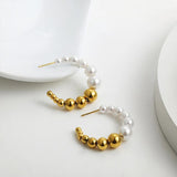 Stainless Steel Beads Studs Simulated Pearls Circle Stud Earrings
