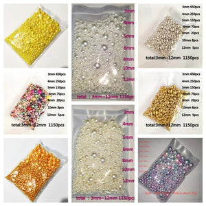 1150pcs Pearl White Plastic Pearl Beads 3-12mm Mixed Size