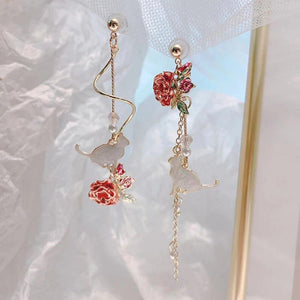 Sweet Cat Rabbit Stud Earrings For Women Flower Star Heart Pearl Tassel Dangle