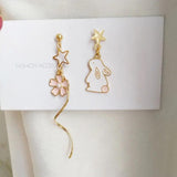 Sweet Cat Rabbit Stud Earrings For Women Flower Star Heart Pearl Tassel Dangle