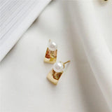 925 Silver Geometric Pearl Stud Earrings Korea Jewelry