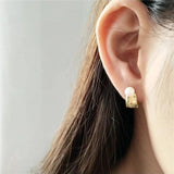 925 Silver Geometric Pearl Stud Earrings Korea Jewelry