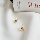 925 Silver Geometric Pearl Stud Earrings Korea Jewelry