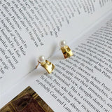 925 Silver Geometric Pearl Stud Earrings Korea Jewelry