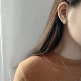 925 Silver Geometric Pearl Stud Earrings Korea Jewelry