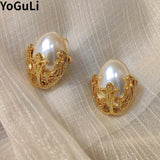925 Silver Needle Vintage Simulated Pearl Earrings Wedding Accessories