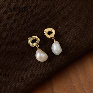 French Baroque Freshwater Pearl Stud Earrings for Women 14k Plated