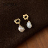 French Baroque Freshwater Pearl Stud Earrings for Women 14k Plated