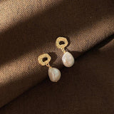 French Baroque Freshwater Pearl Stud Earrings for Women 14k Plated