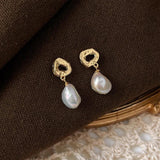 French Baroque Freshwater Pearl Stud Earrings for Women 14k Plated