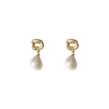 French Baroque Freshwater Pearl Stud Earrings for Women 14k Plated