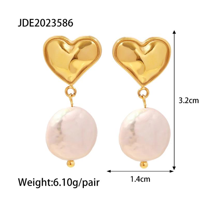 French Vintage Steel Heart Pearl Earrings