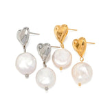 French Vintage Steel Heart Pearl Earrings