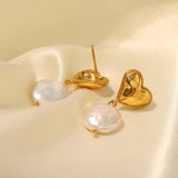 French Vintage Steel Heart Pearl Earrings