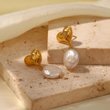 French Vintage Steel Heart Pearl Earrings