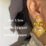 Vintage Pearl Stud Earrings Geometric Retro European American Exaggeration