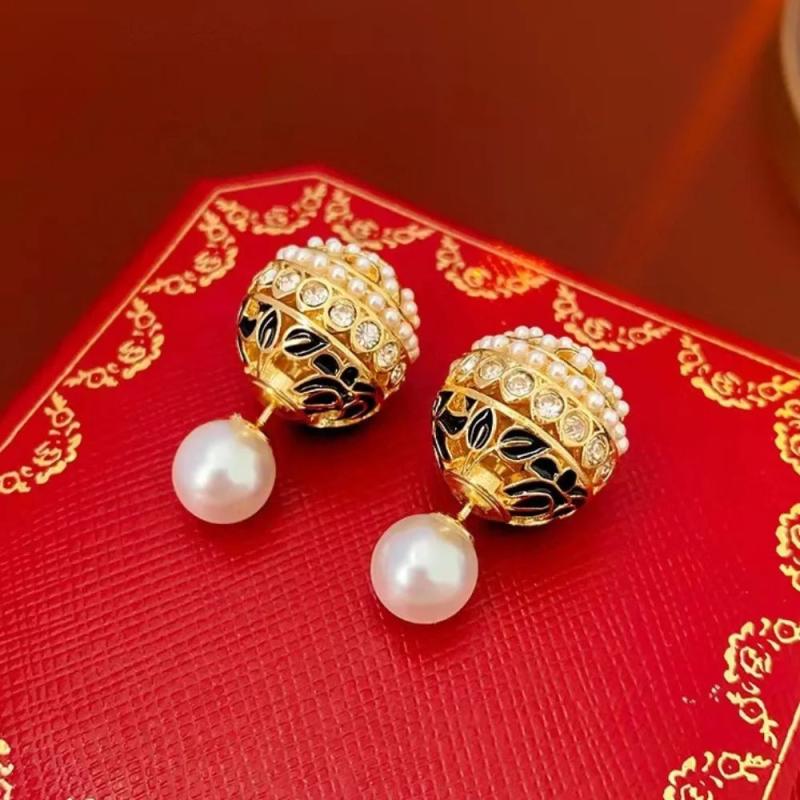 Vintage Enamel Earrings Sparkling Zircon Pearl Jewelry
