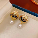 Vintage Enamel Earrings Sparkling Zircon Pearl Jewelry