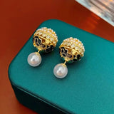 Vintage Enamel Earrings Sparkling Zircon Pearl Jewelry